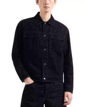 Куртка джинсовая с флокированным узором, классического кроя Emporio Armani, синий