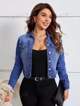 Куртка джинсовая укороченная Shein Lune женская, темно-синий