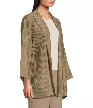 Куртка Eileen Fisher с жатыми мерцающими вертикальными складками и рукавами длиной до запястья и открытой передней частью, коричневый