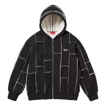 Куртка faux shearling zip up hooded sweatshirt 'black white' Supreme, черный