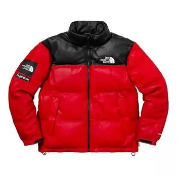 Куртка fw17 x the north face leather nuptse jacket 'red' Supreme, красный