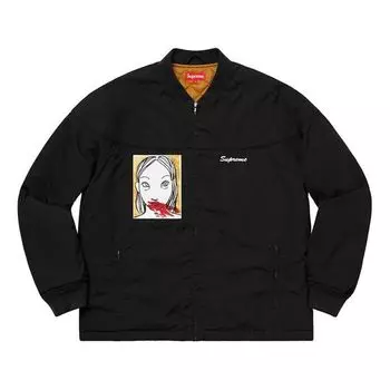 Куртка fw19 week 3 mug shot crew jacket back printing black Supreme, черный