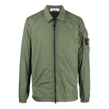 Куртка garment dyed crinkle reps overshirt jacket 'olive green' Stone Island, зеленый
