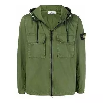 Куртка garment dyed hooded shirt jacket 'olive' Stone Island, зеленый