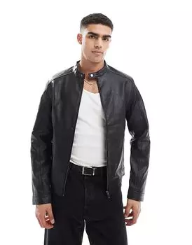 Куртка гонщика из искусственной кожи черного цвета Jack & Jones