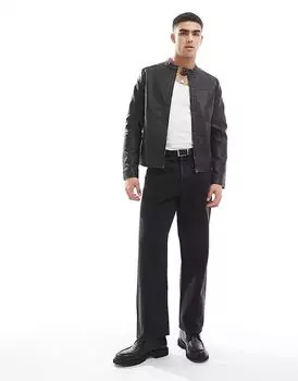 Куртка гонщика из искусственной кожи черного цвета Jack & Jones