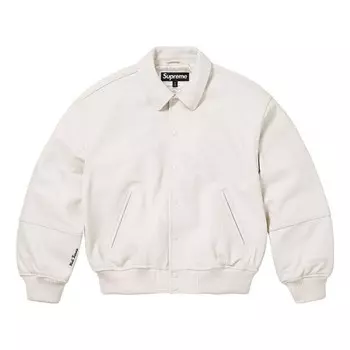 Куртка gore-tex infinium windstopper leather varsity jacket 'white' Supreme, белый