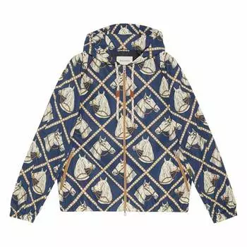 Куртка Gucci Equestrian Print Hooded, синий/коричневый