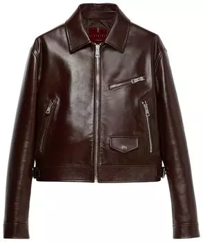 Куртка Gucci Leather Debossed Jacket 'Brown', коричневый