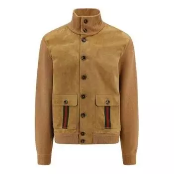 Куртка Gucci Suede Bomber Jacket With Web 'Camel', желто-коричневый