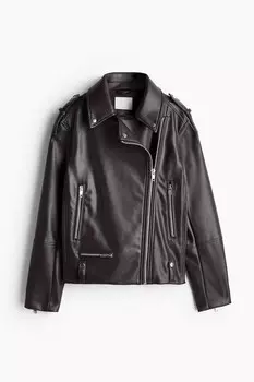 Куртка H&M A/W 2024 Coated Biker, темно-коричневый