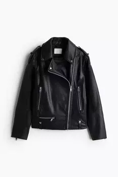 Куртка H&M A/W 2024 Coated Biker, черный
