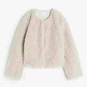 Куртка H&M Short Teddy Fleece, светло-бежевый