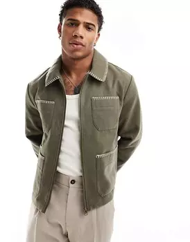 Куртка хаки цвета хаки с шерстяным эффектом ASOS DESIGN и отстрочкой по краю