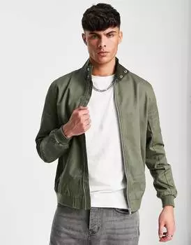 Куртка харрингтон цвета хаки с воротником-трубой ASOS DESIGN