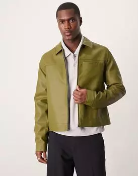 Куртка Харрингтон из искусственной кожи ASOS DESIGN зеленого цвета