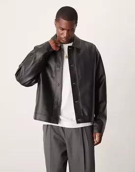 Куртка Харрингтон из искусственной кожи ASOS DESIGN черного цвета - ЧЕРНЫЙ