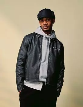 Куртка харрингтон из искусственной кожи с вышивкой черного цвета ASOS DESIGN