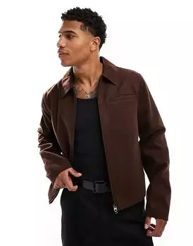Куртка харрингтон из шерсти коричневого цвета ASOS DESIGN