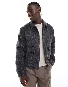 Куртка харрингтон из шерсти серого цвета ASOS DESIGN