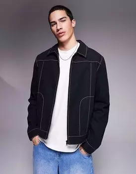 Куртка харрингтон из стираного хлопка ASOS DESIGN черного цвета