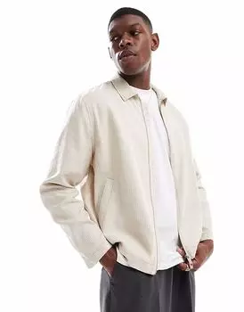 Куртка-харрингтон New Look из льняной смеси в полоску цвета «камень»