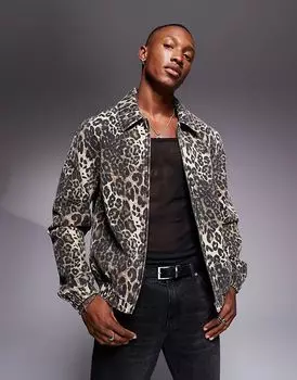 Куртка харрингтон с коричневым леопардовым принтом ASOS DESIGN