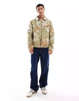 Куртка харрингтон с жаккардовым принтом ASOS DESIGN зеленого цвета