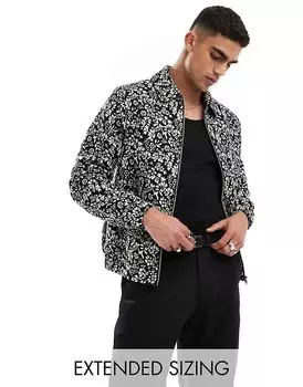 Куртка харрингтон с жаккардовым принтом в черно-белом цвете ASOS DESIGN