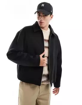 Куртка-харрингтон свободного кроя из шерсти черного цвета ASOS DESIGN