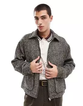 Куртка харрингтон свободного кроя из шерсти цвета «соль и перец» ASOS DESIGN