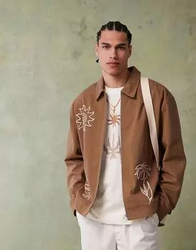 Куртка-харрингтон свободного кроя с вышивкой ASOS DESIGN цвета верблюжьей шерсти