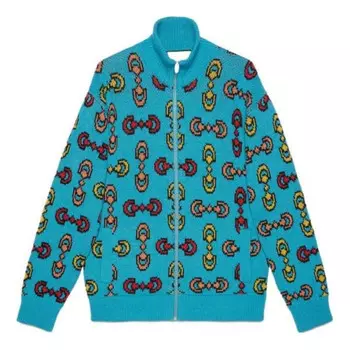 Куртка horsebit jacquard wool bomber jacket 'blue' Gucci, синий