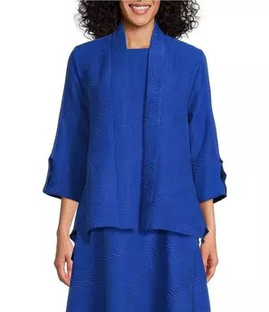 Куртка IC Collection Wave с текстурированным вязаным шалевым воротником и рукавами 3/4 с открытой передней частью, синий