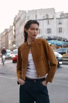 Куртка из 100% натуральной кожи ZARA, кэмел