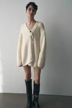 Куртка из 100% шерсти с v-образным вырезом ZARA, экрю