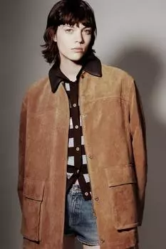 Куртка из 100% замши ZARA, коричневый