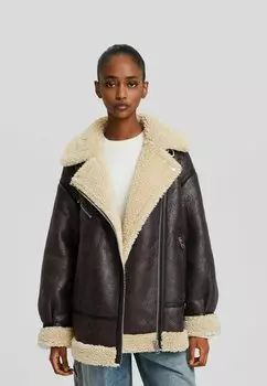 Куртка из эко-кожи Bershka, темно коричневый
