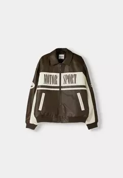 Куртка из эко-кожи Bershka, темно-коричневый