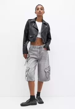 Куртка из эко-кожи PULL&BEAR, черный