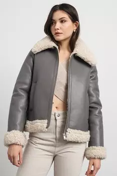 Куртка из экокожи с плюшевыми деталями Marella, серый
