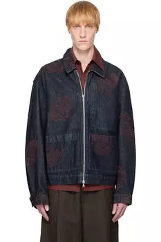 Куртка из денима с вышитым узором темно-синего цвета Dries Van Noten
