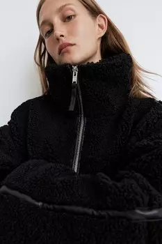 Куртка из флиса Тедди свободного кроя H&M, черный