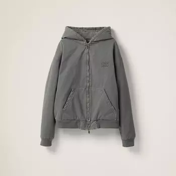 Куртка из габардина окрашенная в готовом виде с вышитым логотипом Miu Miu, серый