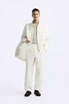 Куртка из хлопка и льна ZARA, экрю