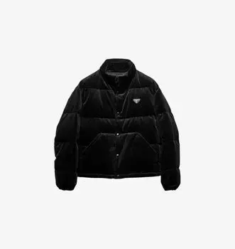 Куртка из хлопка с вельветовой текстурой и воротником-стойкой Prada, черный
