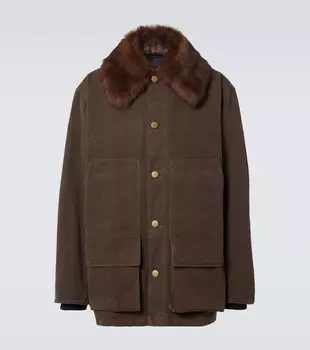 Куртка из хлопкового полотна с отделкой из овчины Prada, Marrone