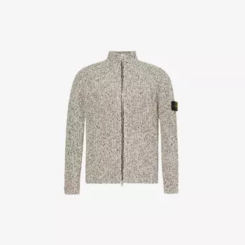 Куртка из хлопкового трикотажа в рубчик с нашивкой-логотипом Stone Island, белый