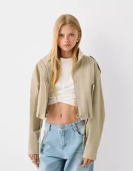 Куртка из хлопковой смеси с высоким воротом Bershka, коричневый