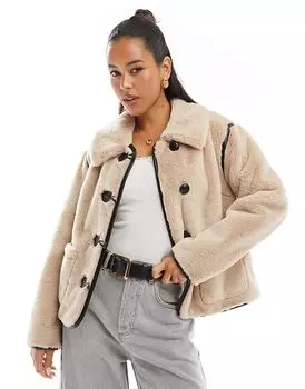 Куртка из искусственного меха на пуговицах в каменном цвете Threadbare